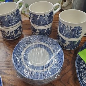 Churchill Blue and white cups and saucers made in England